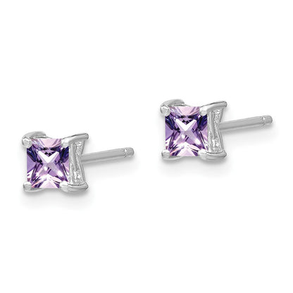Sterling Silver Rhod-Pltd 4mm Princess Rhodolite Garnet Post Earrings