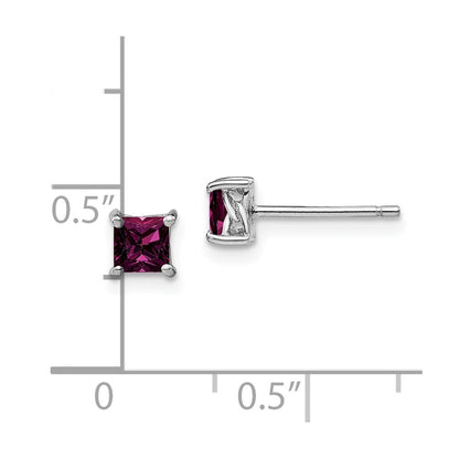 Sterling Silver Rhod-Pltd 4mm Princess Rhodolite Garnet Post Earrings