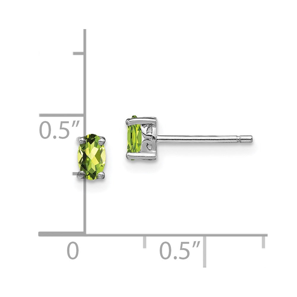 Sterling Silver Rhodium-Plated 5X3mm Oval Peridot Post Earrings