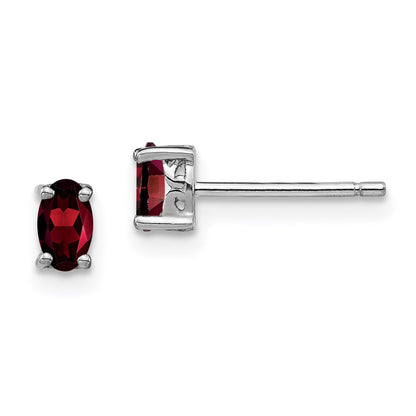 Sterling Silver Rhodium-Plated 5X3mm Oval Garnet Post Earrings