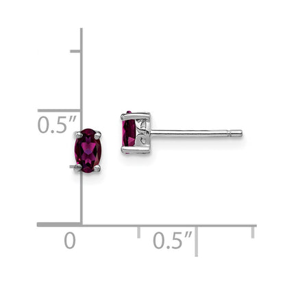 Sterling Silver Rhodium-Plated 5X3mm Oval Rhodolite Garnet Post Earrings