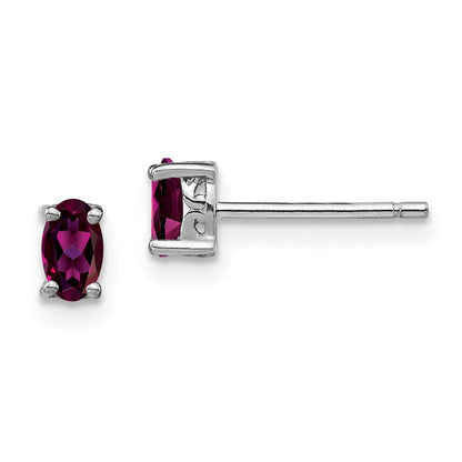 Sterling Silver Rhodium-Plated 5X3mm Oval Rhodolite Garnet Post Earrings