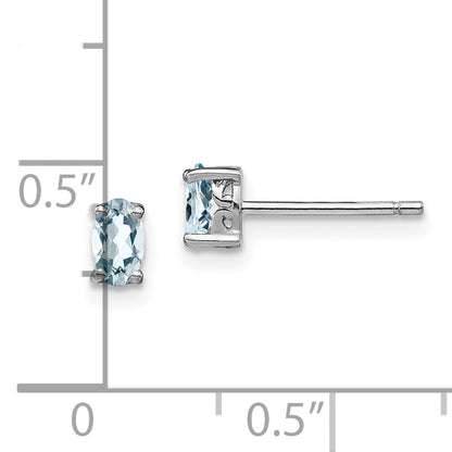 Sterling Silver Rhodium-Plated 5X3mm Oval Aquamarine Post Earrings