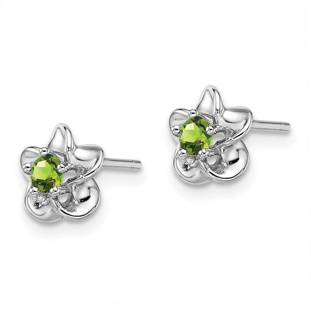 Sterling Silver Rhodium-Plated Floral Peridot Post Earrings