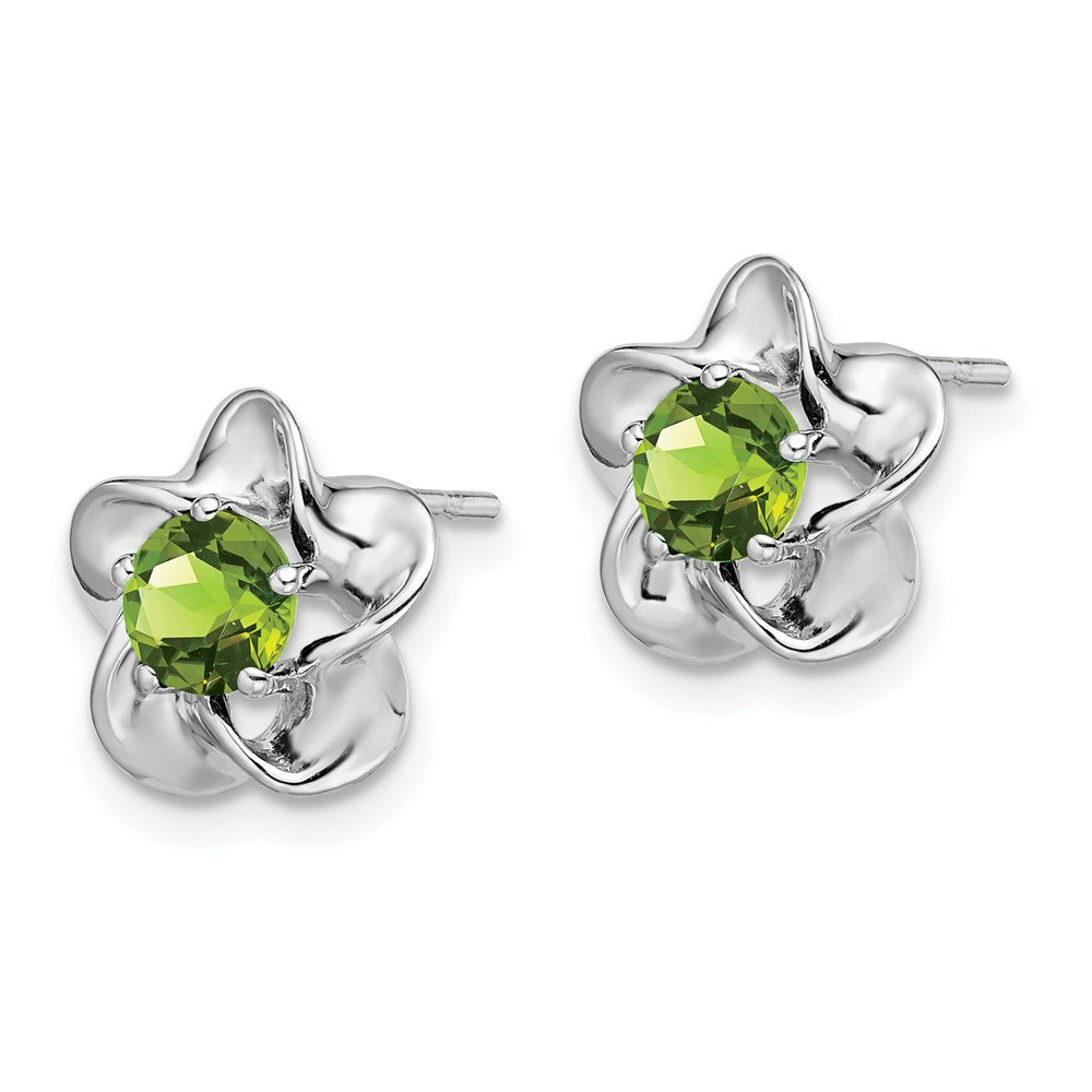 Sterling Silver Rhodium-Plated Floral Peridot Post Earrings