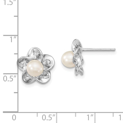 Sterling Silver Rhodium-Plated Floral Fwc Pearl Post Earrings