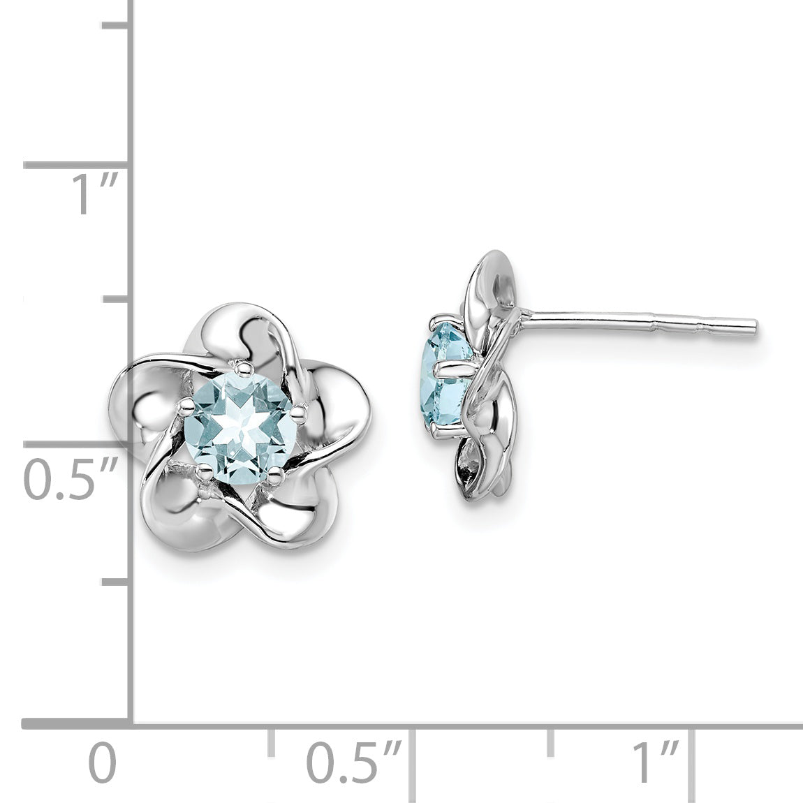 Sterling Silver Rhodium-Plated Floral Aquamarine Post Earrings