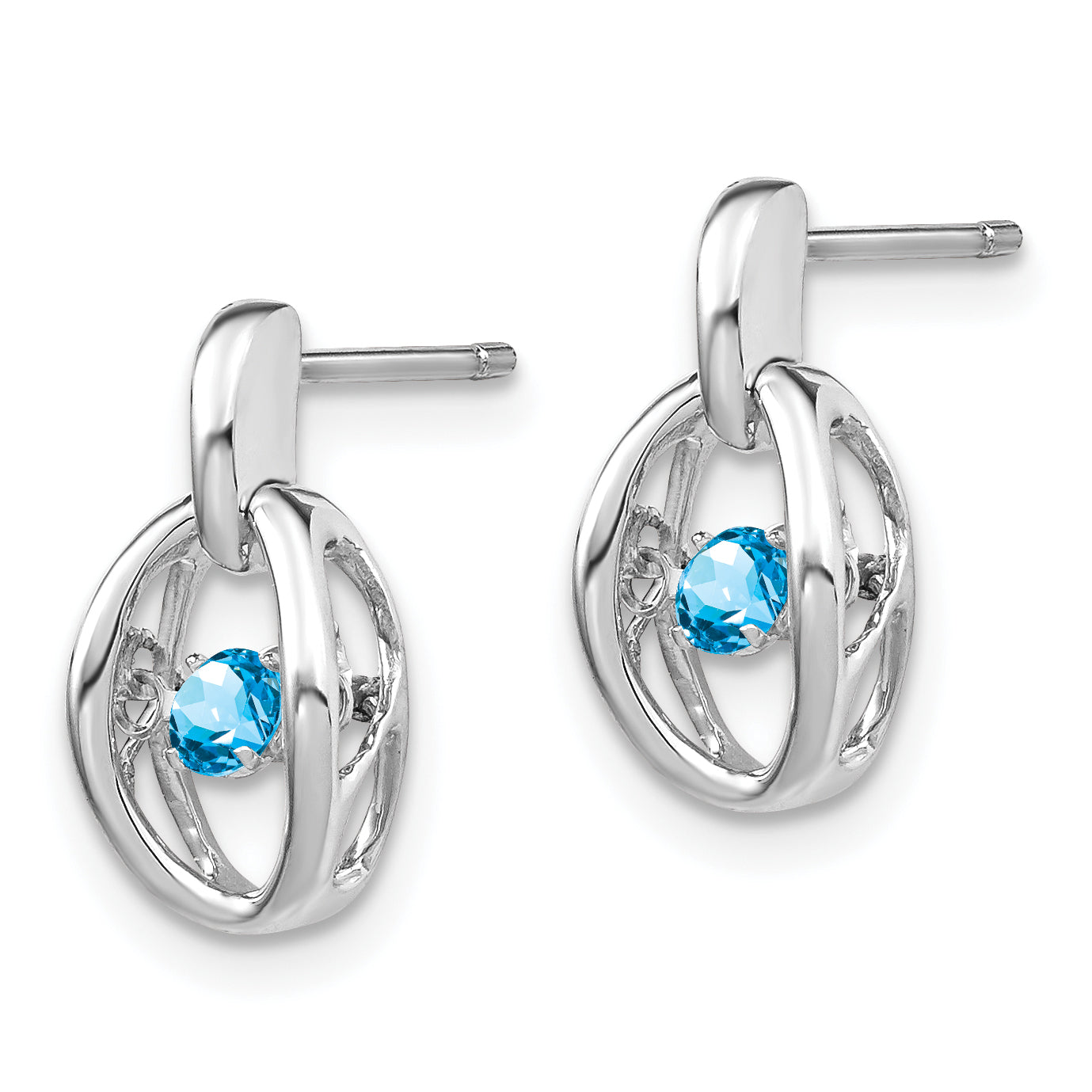 Sterling Silver Rhodium Blue Topaz Birthstone Vibrant Earrings