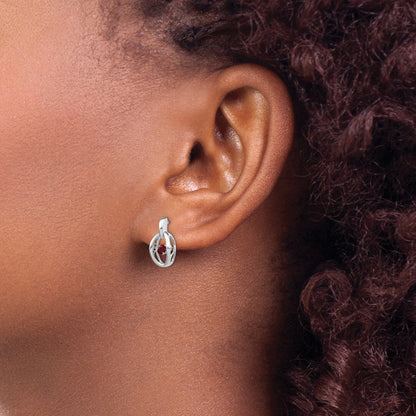 Sterling Silver Rhodium Plated Lab Created Ruby Birthstone Vibrant Earrings