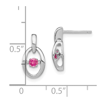 Sterling Silver Rhodium Pink Cz Birthstone Vibrant Earrings