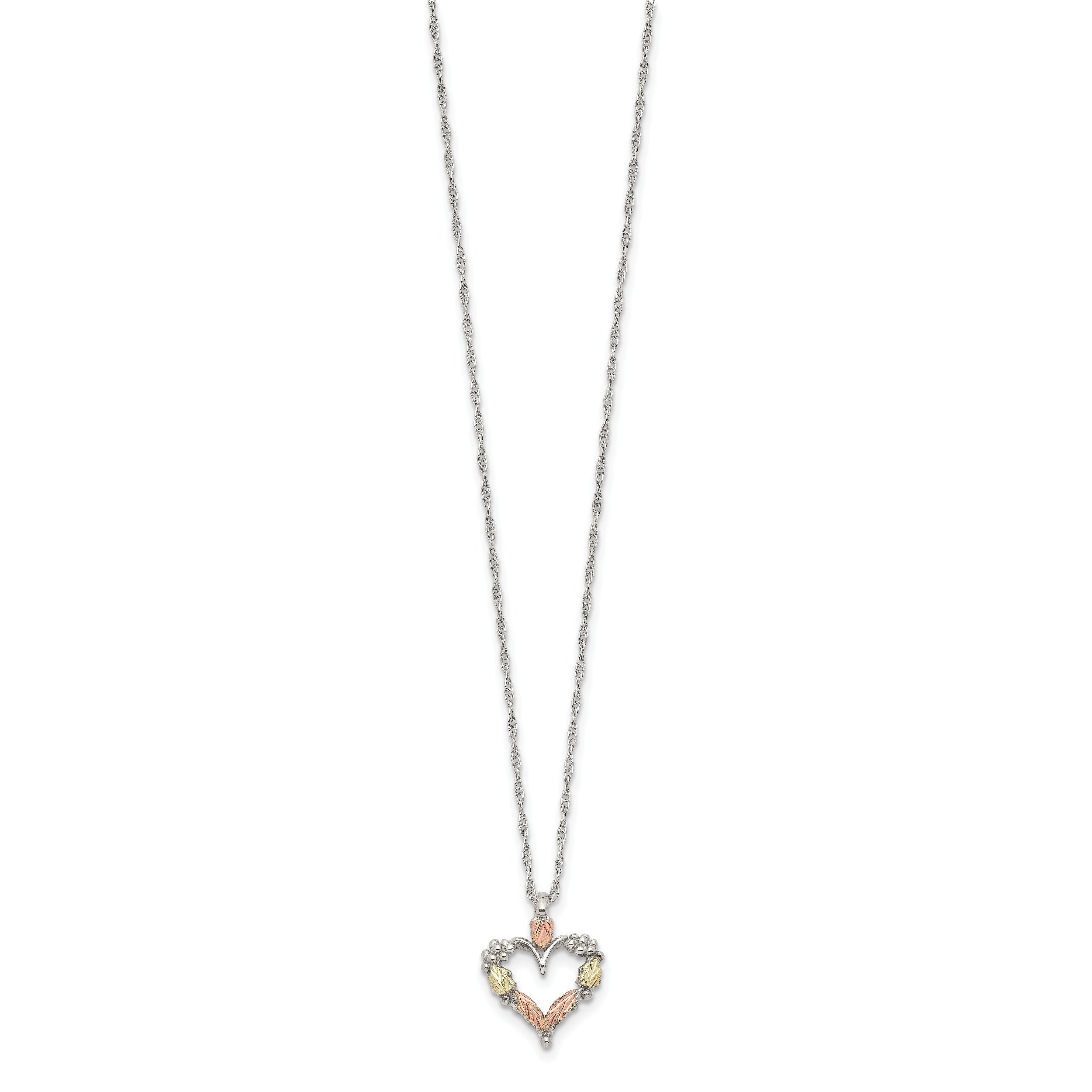 Sterling Silver Landstrom'S Mt. Rushmore Black Hills 12K Gold Accents Open Heart 18 Inch Spring Ring Clasp Necklace