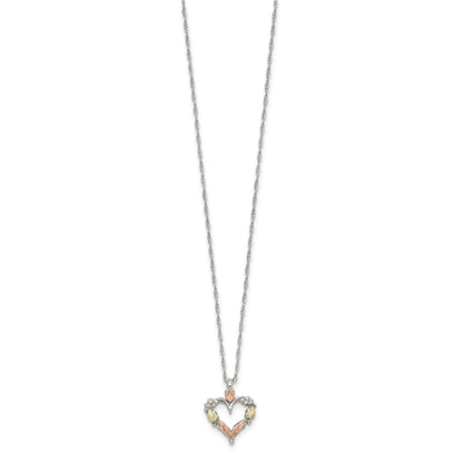 Sterling Silver Landstrom'S Mt. Rushmore Black Hills 12K Gold Accents Open Heart 18 Inch Spring Ring Clasp Necklace