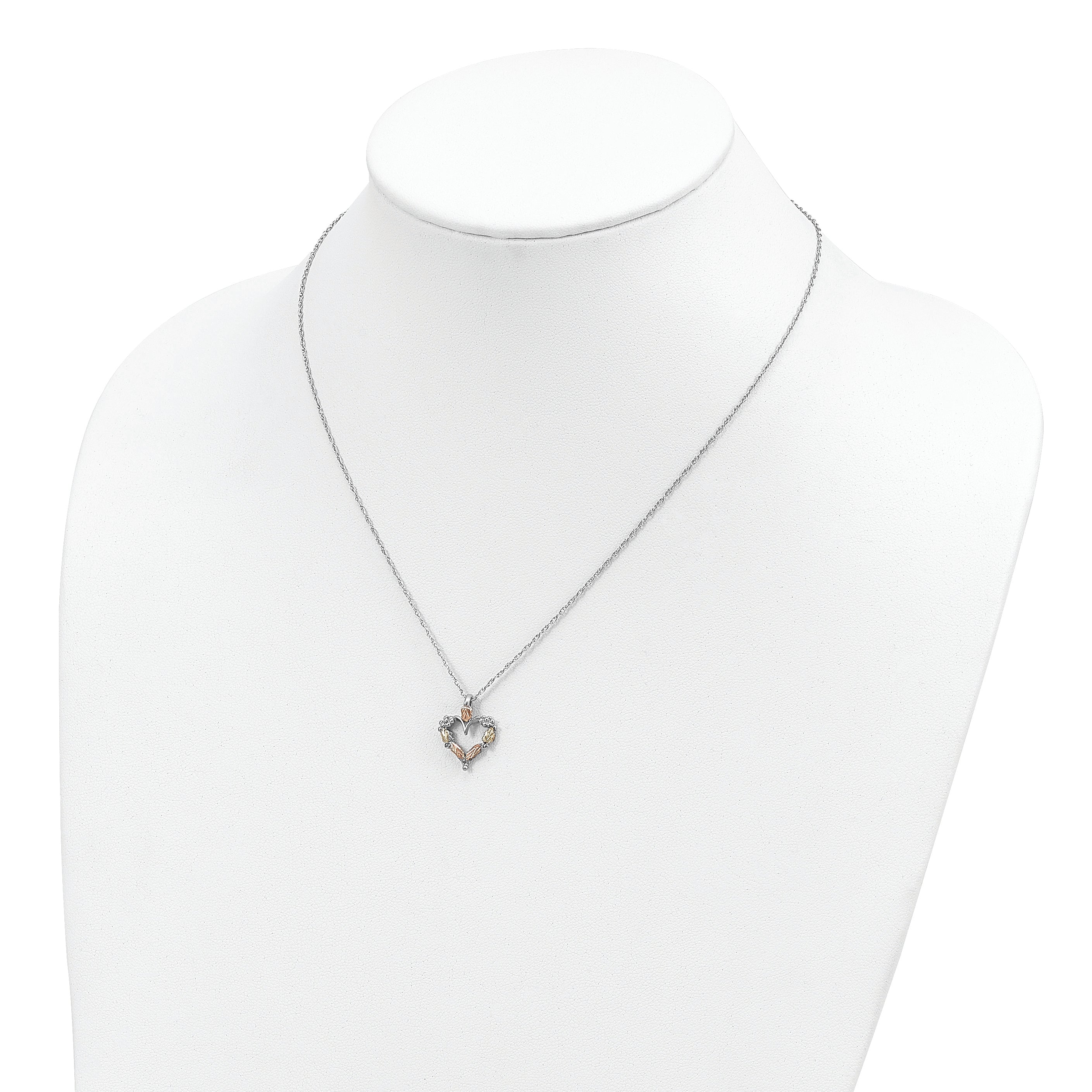 Sterling Silver Landstrom'S Mt. Rushmore Black Hills 12K Gold Accents Open Heart 18 Inch Spring Ring Clasp Necklace