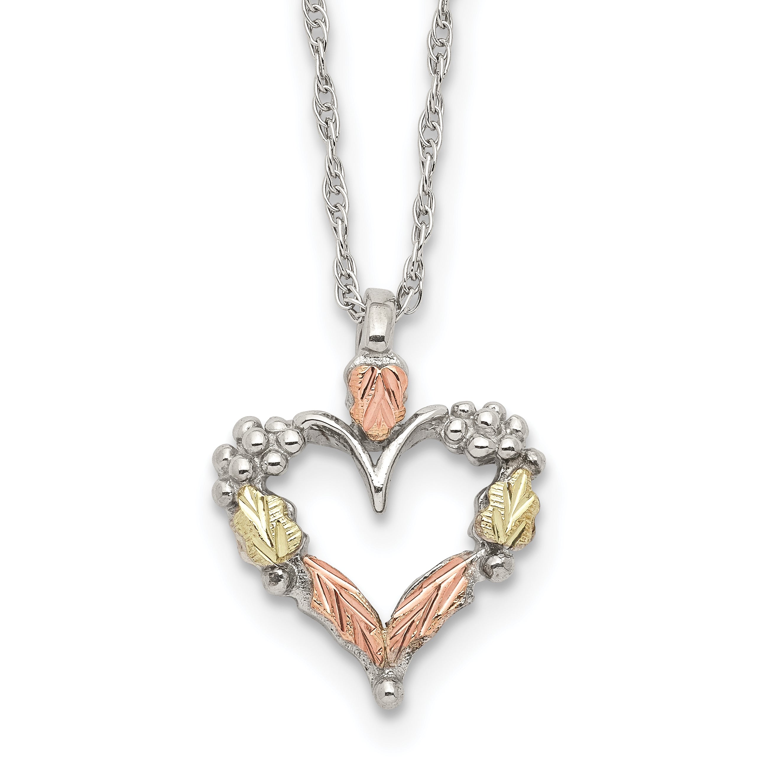 Sterling Silver Landstrom'S Mt. Rushmore Black Hills 12K Gold Accents Open Heart 18 Inch Spring Ring Clasp Necklace