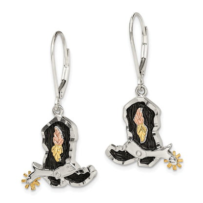 Sterling Silver Landstrom'S Mt. Rushmore Black Hills 12K Gold Accents Antiqued Cowboy Boot With 10K Spur Dangle Leverback Earrings