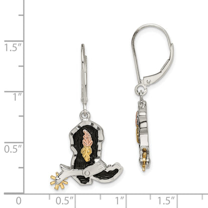 Sterling Silver Landstrom'S Mt. Rushmore Black Hills 12K Gold Accents Antiqued Cowboy Boot With 10K Spur Dangle Leverback Earrings