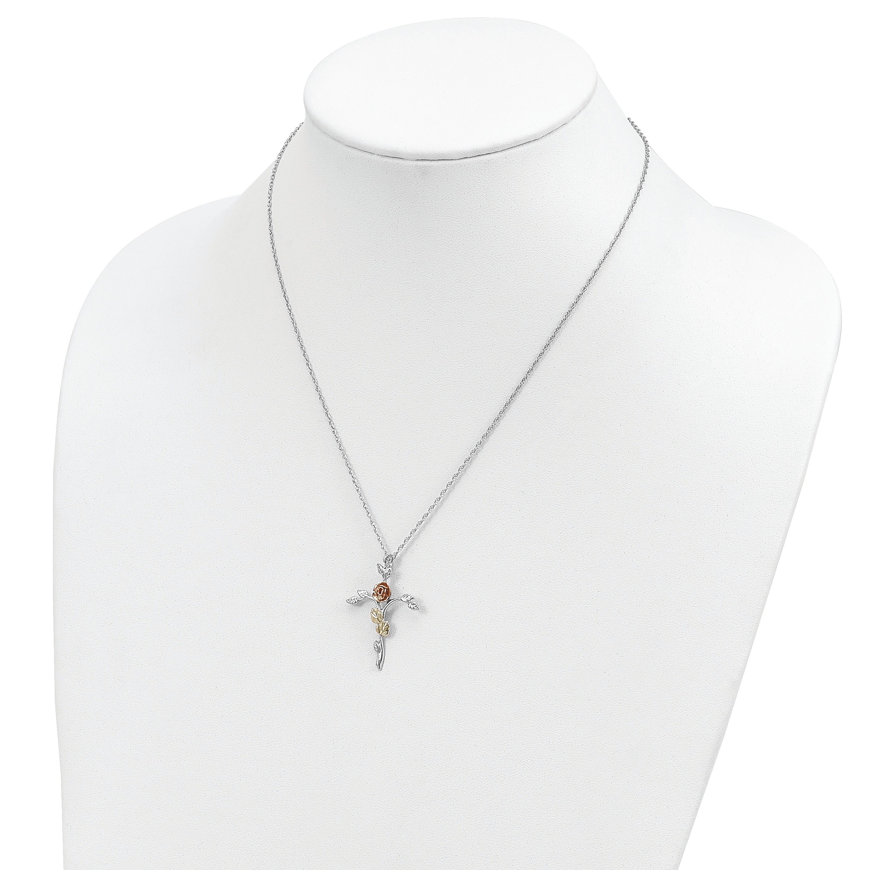 Sterling Silver Landstrom'S Mt. Rushmore Black Hills 12K Gold Accents Floral Cross 18 Inch Spring Ring Clasp Necklace