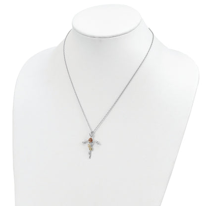 Sterling Silver Landstrom'S Mt. Rushmore Black Hills 12K Gold Accents Floral Cross 18 Inch Spring Ring Clasp Necklace