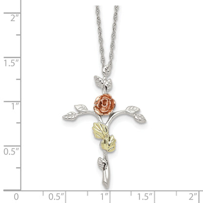 Sterling Silver Landstrom'S Mt. Rushmore Black Hills 12K Gold Accents Floral Cross 18 Inch Spring Ring Clasp Necklace