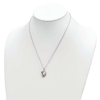 Sterling Silver Landstrom'S Mt. Rushmore Black Hills 12K Gold Accents Rose And Lab Created White Opal 18 Inch Spring Ring Clasp Necklace
