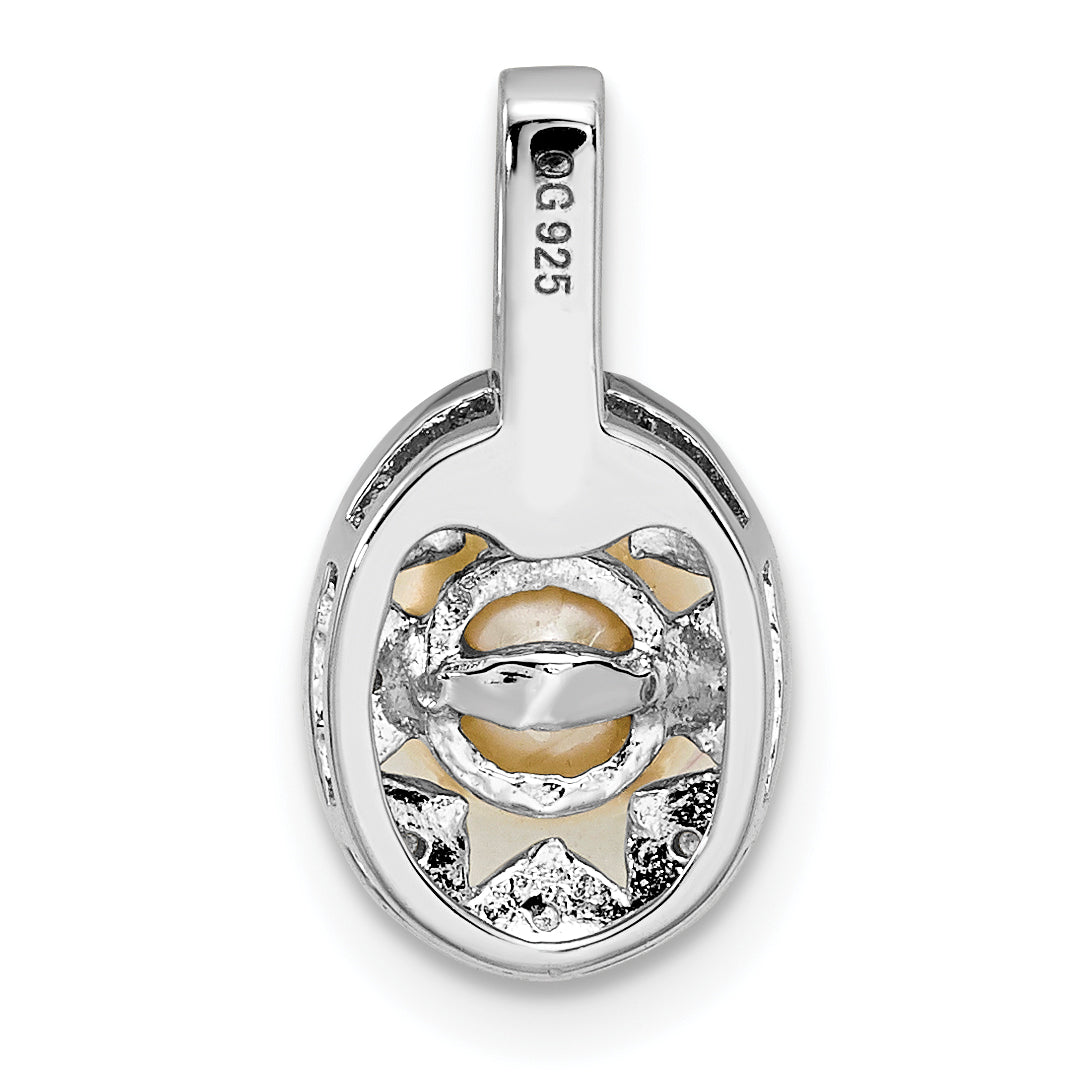 Sterling Silver Rhodium-Plated Diam. & Fw Cultured Pearl Pendant