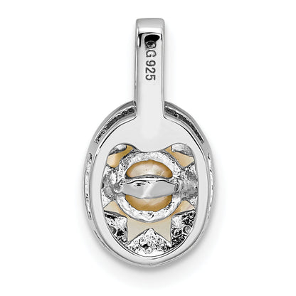 Sterling Silver Rhodium-Plated Diam. & Fw Cultured Pearl Pendant
