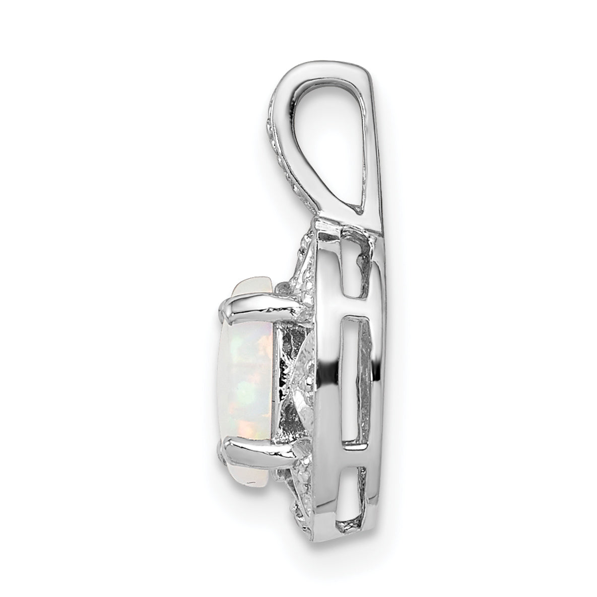 Sterling Silver Rhodium-Plated Diam. & Created Opal Pendant