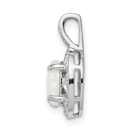 Sterling Silver Rhodium-Plated Diam. & Created Opal Pendant