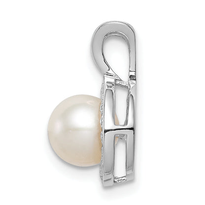 Sterling Silver Rhodium-Plated Diam. & Fw Cultured Pearl Pendant