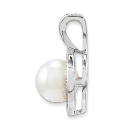 Sterling Silver Rhodium-Plated Diam. & Fw Cultured Pearl Pendant