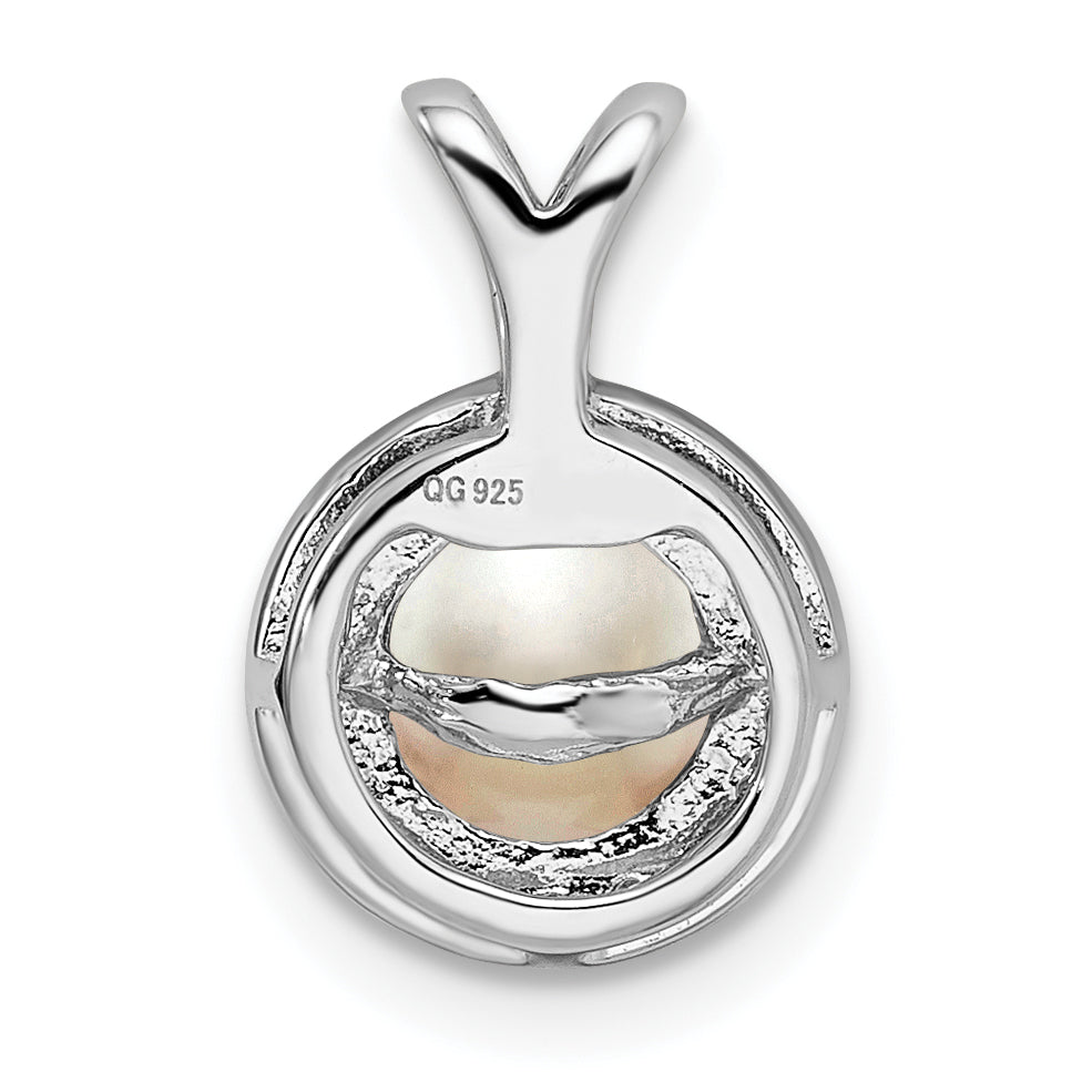 Sterling Silver Rhodium-Plated Diam. & Fw Cultured Pearl Pendant