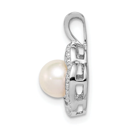 Sterling Silver Rhodium-Plated Diam. & Fw Cultured Pearl Pendant
