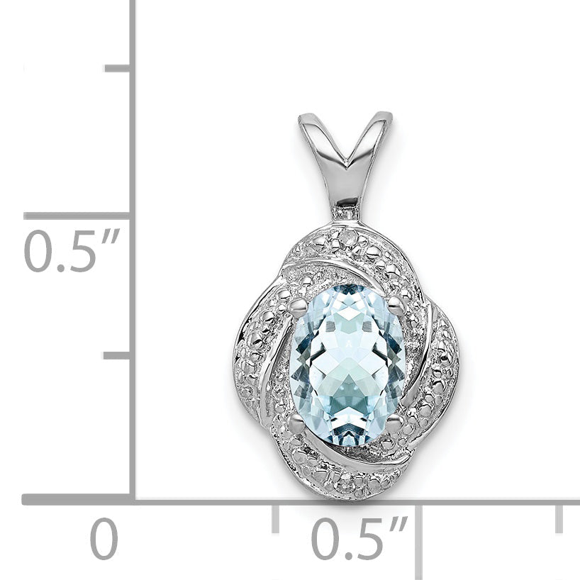 Sterling Silver Rhodium-Plated Diam. & Aquamarine Pendant