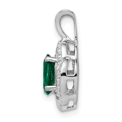 Sterling Silver Rhodium-Plated Diam. & Created Emerald Pendant