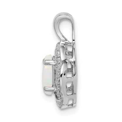 Sterling Silver Rhodium-Plated Diam. & Created Opal Pendant