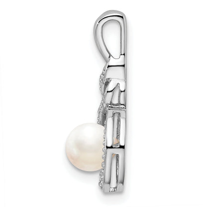 Sterling Silver Rhodium-Plated Fw Cultured Pearl & Diam. Pendant