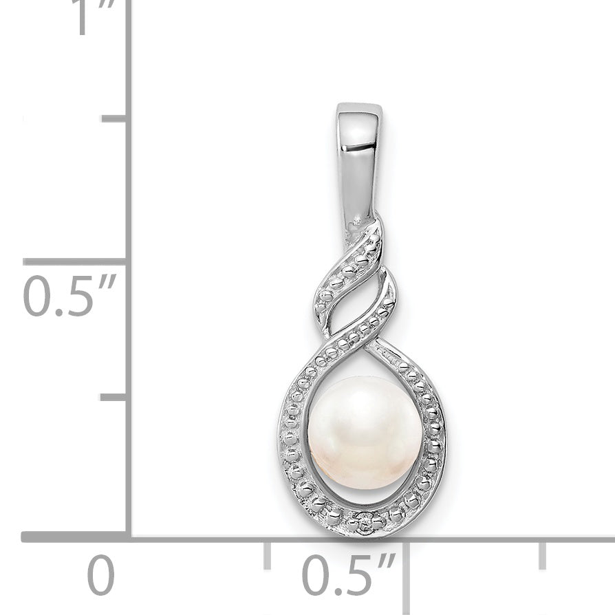 Sterling Silver Rhodium-Plated Fw Cultured Pearl & Diam. Pendant