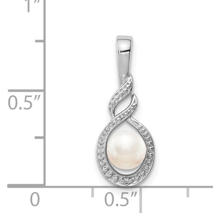 Sterling Silver Rhodium-Plated Fw Cultured Pearl & Diam. Pendant