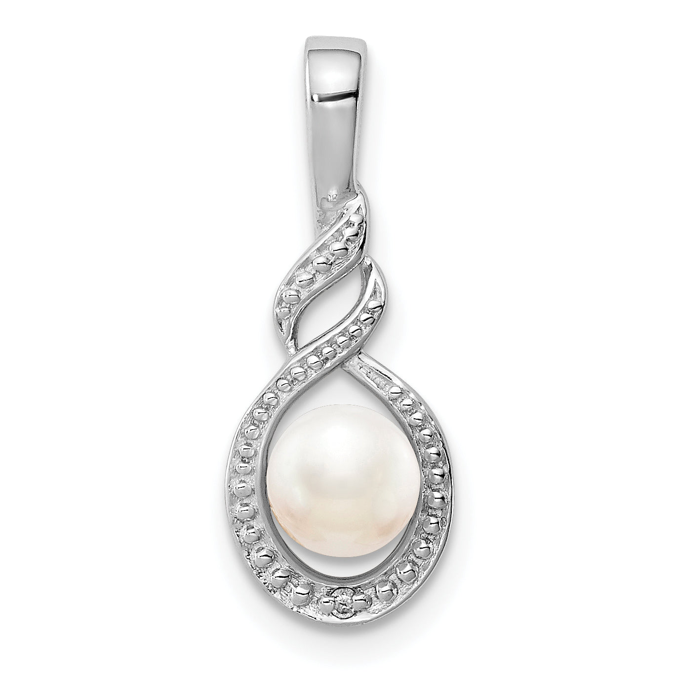 Sterling Silver Rhodium-Plated Fw Cultured Pearl & Diam. Pendant