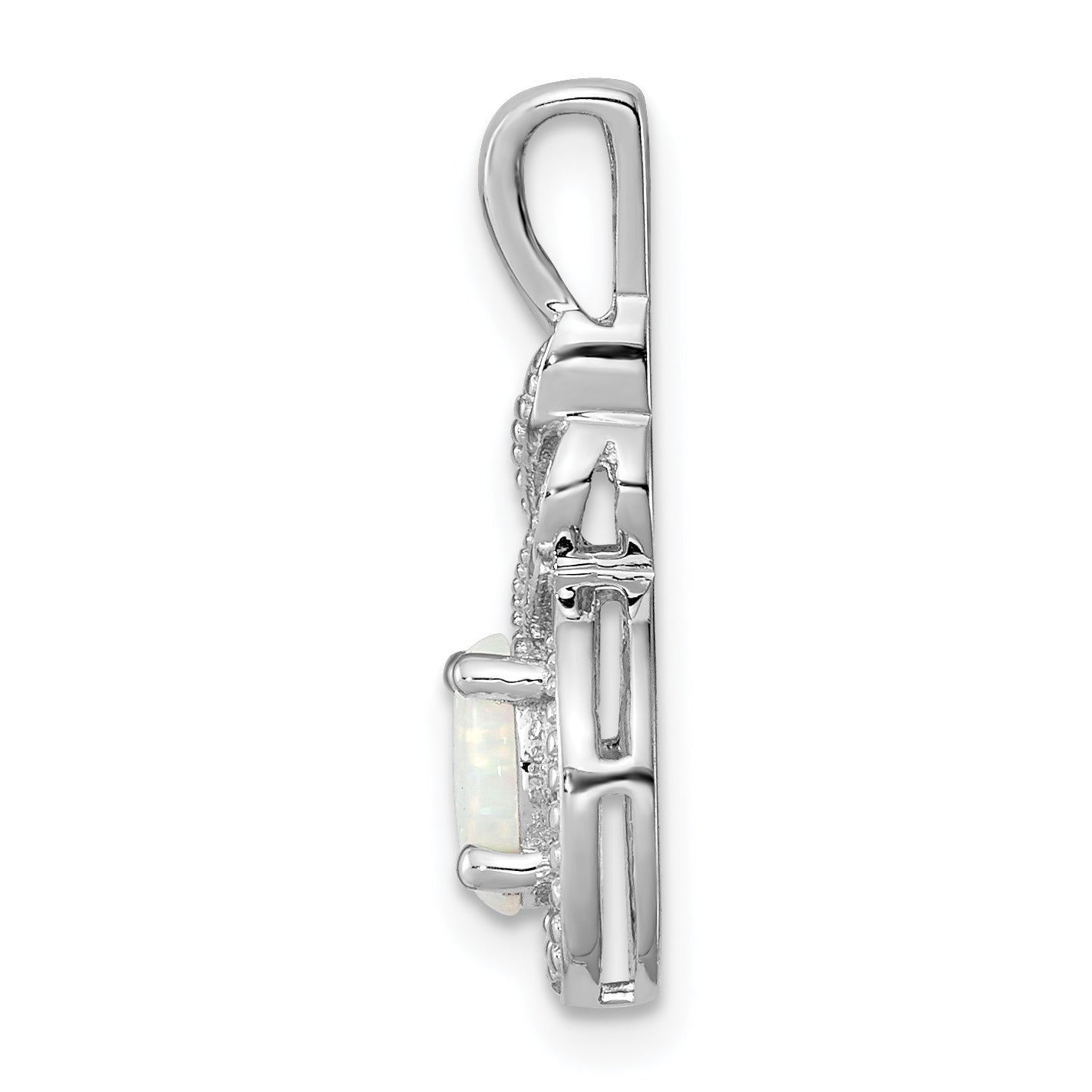 Sterling Silver Rhodium-Plated Created Opal & Diam. Pendant