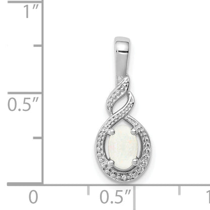 Sterling Silver Rhodium-Plated Created Opal & Diam. Pendant