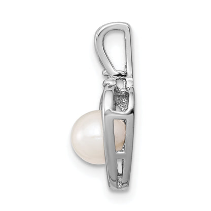 Sterling Silver Rhodium-Plated Fw Cultured Pearl & Diam. Pendant