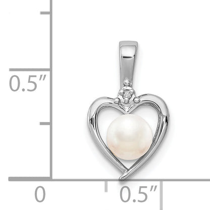 Sterling Silver Rhodium-Plated Fw Cultured Pearl & Diam. Pendant