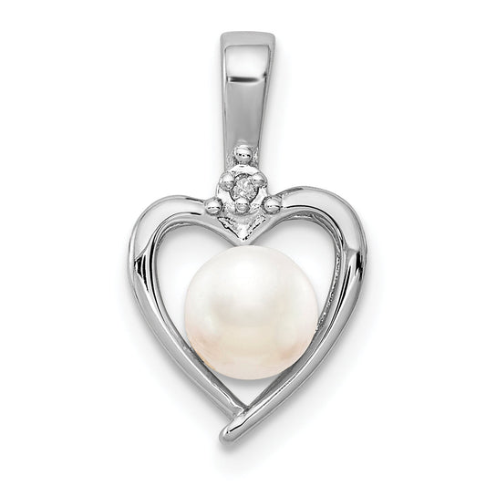 Sterling Silver Rhodium-Plated Fw Cultured Pearl & Diam. Pendant