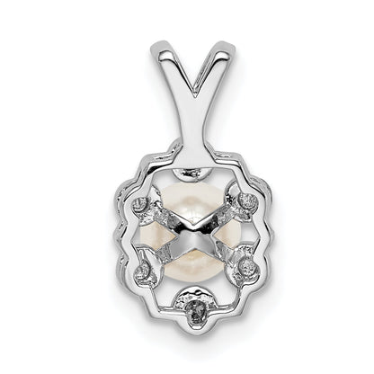 Sterling Silver Rhodium-Plated Fw Cultured Pearl & Diam. Pendant