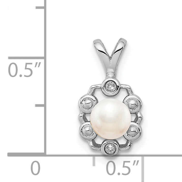 Sterling Silver Rhodium-Plated Fw Cultured Pearl & Diam. Pendant
