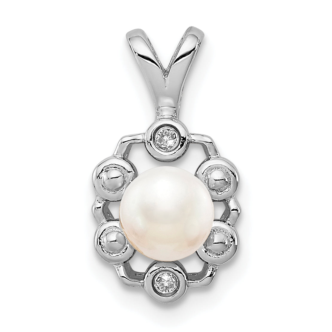 Sterling Silver Rhodium-Plated Fw Cultured Pearl & Diam. Pendant