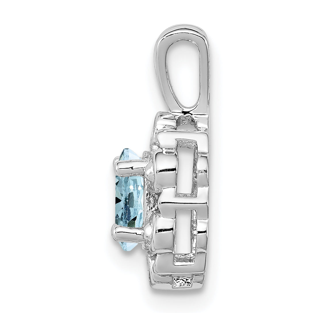 Sterling Silver Rhodium-Plated Aquamarine & Diam. Pendant