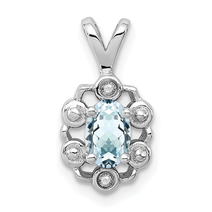 Sterling Silver Rhodium-Plated Aquamarine & Diam. Pendant
