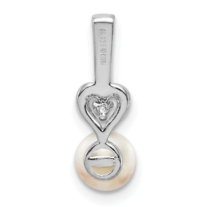 Sterling Silver Rhodium-Plated Fw Cultured Pearl & Diam. Pendant